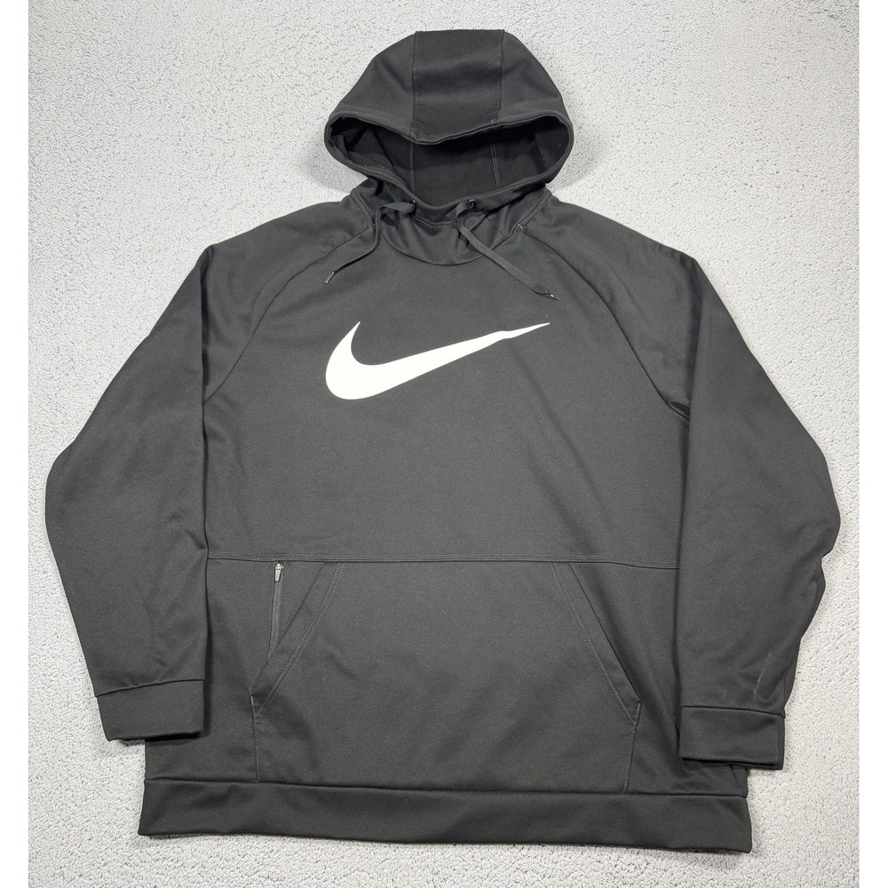 Nike Therma-FIT Hoodie Mens 2XL Black Pullover Zip Pocket Swoosh DV8008-010